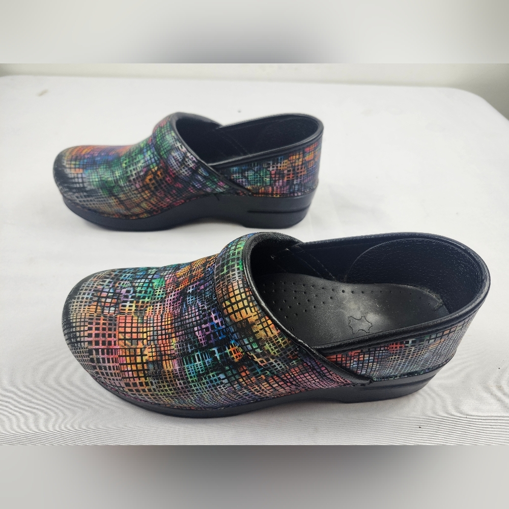 Dansko Multicolor Grid-Pattern Clogs - Picture 3 of 9